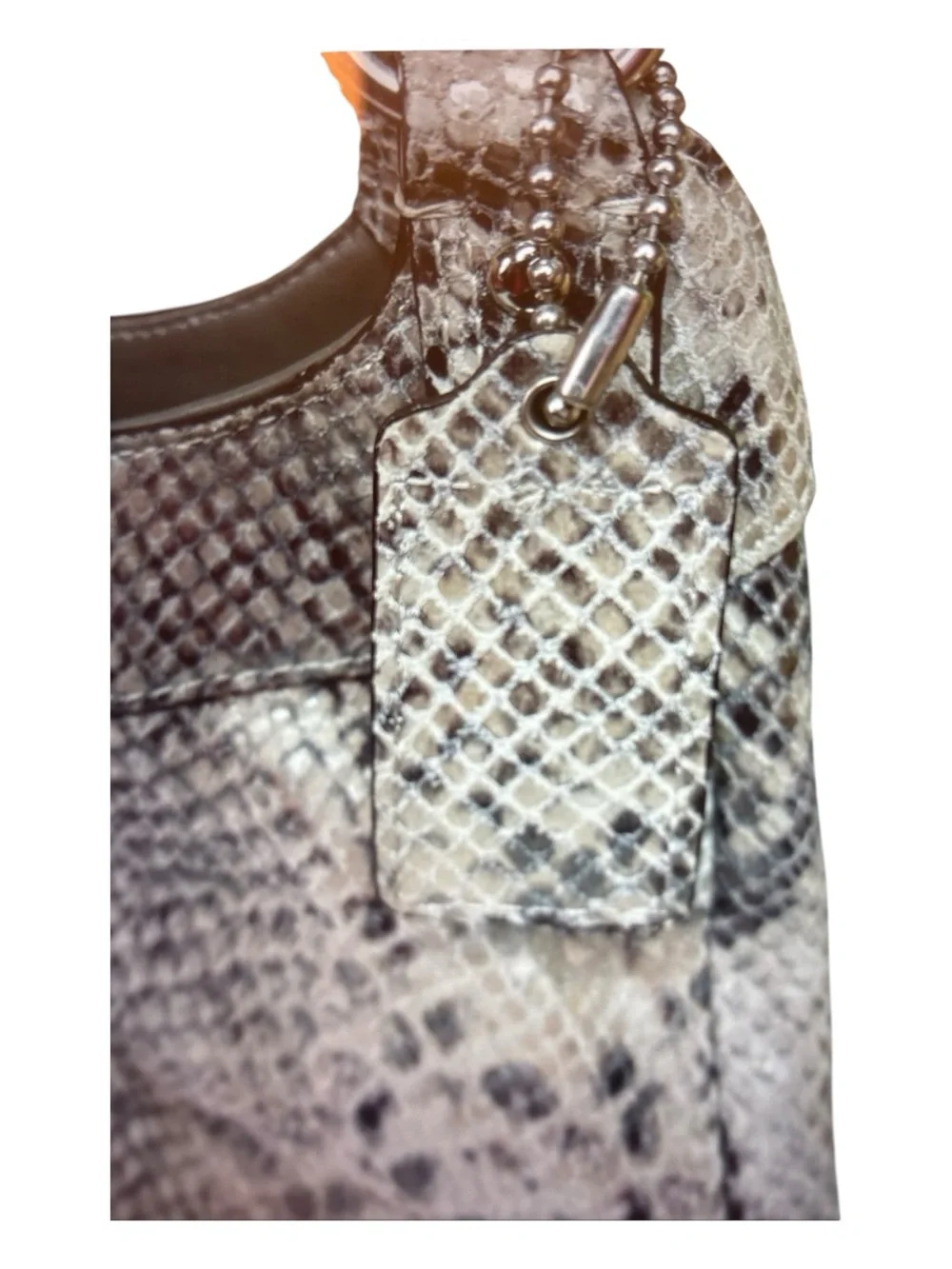 Coach Snake-Print Payton Shoulder Bag Grey Taupe
